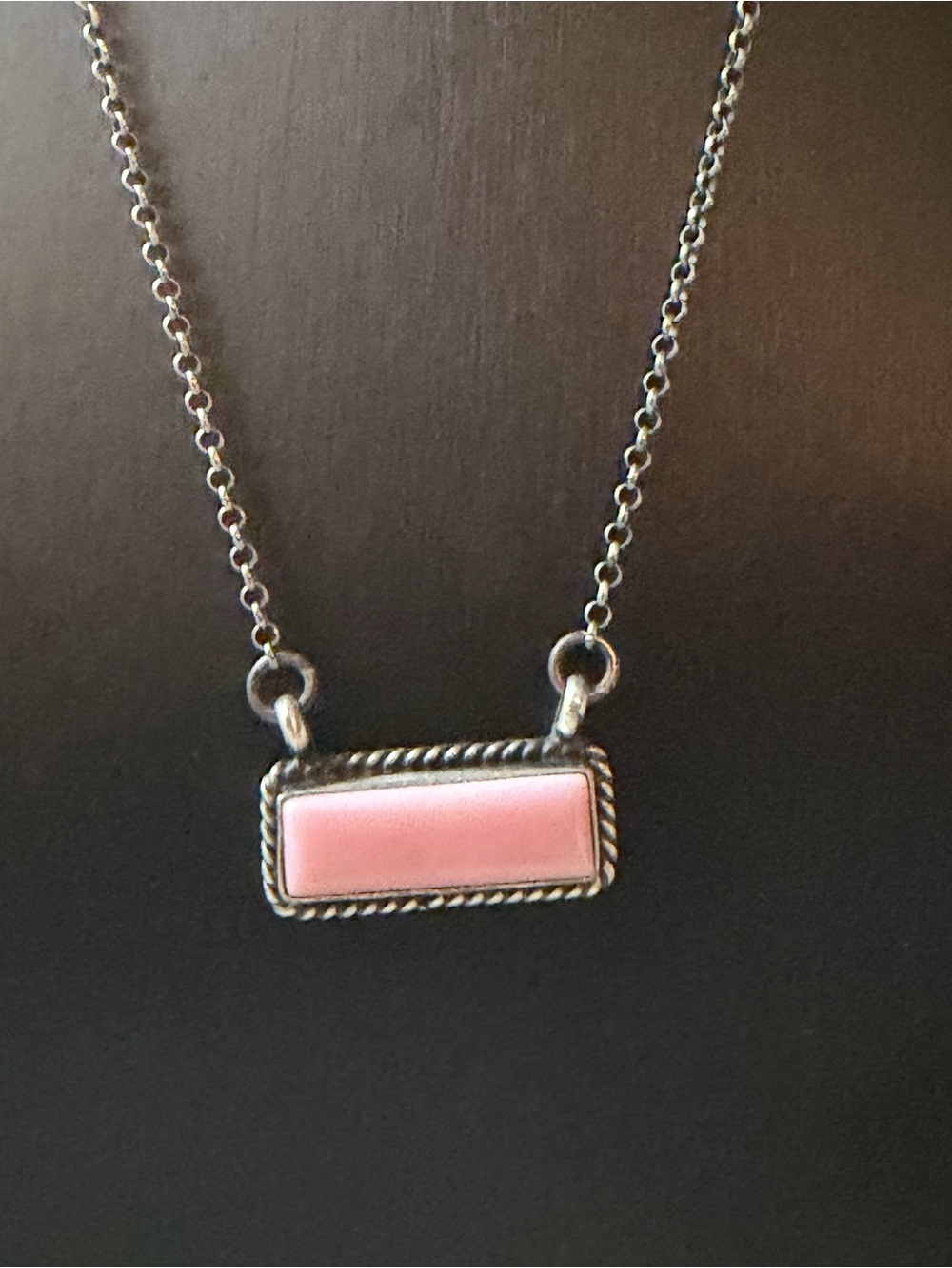 Native American Dixon Sterling Silver Pink Conch Bar Pendant Necklace